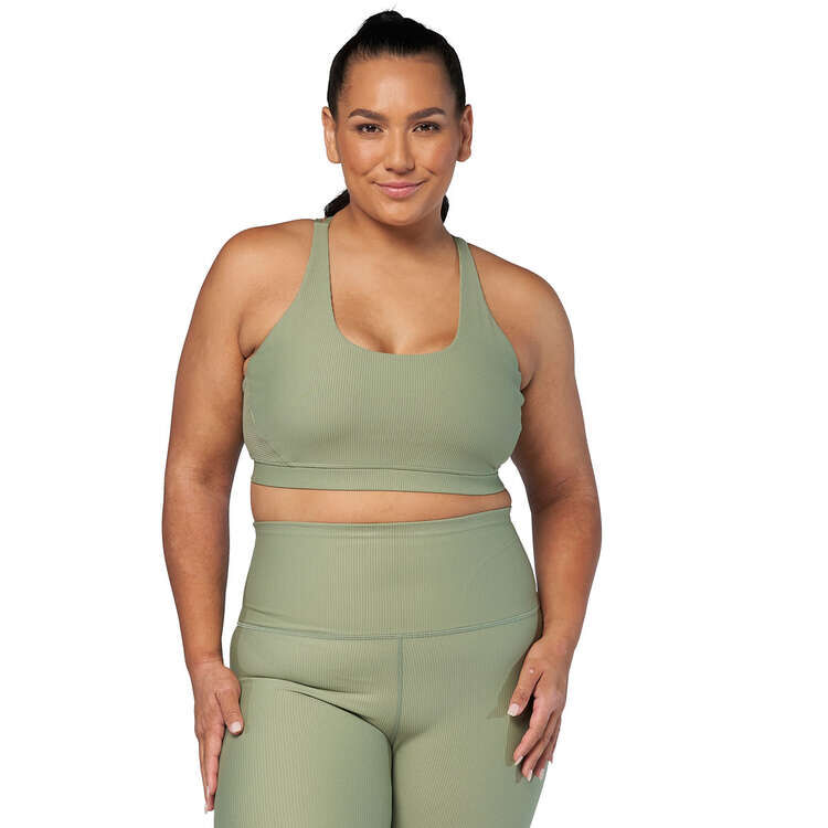 Ell/Voo Womens Trinity Ribbed Sports Bra Khaki L - Khaki slider