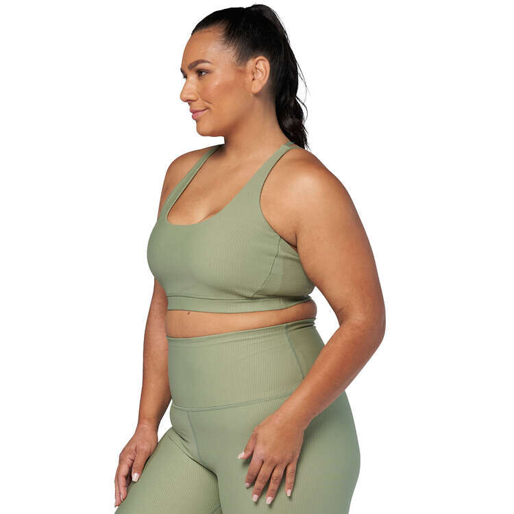 Ell/Voo Womens Trinity Ribbed Sports Bra Khaki L - Khaki slider