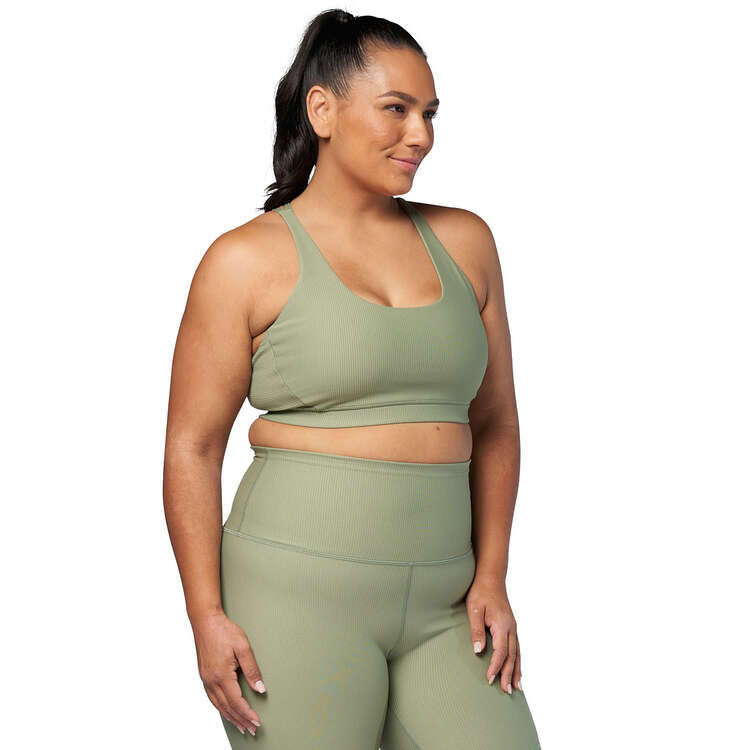 Ell/Voo Womens Trinity Ribbed Sports Bra Khaki L - Khaki slider