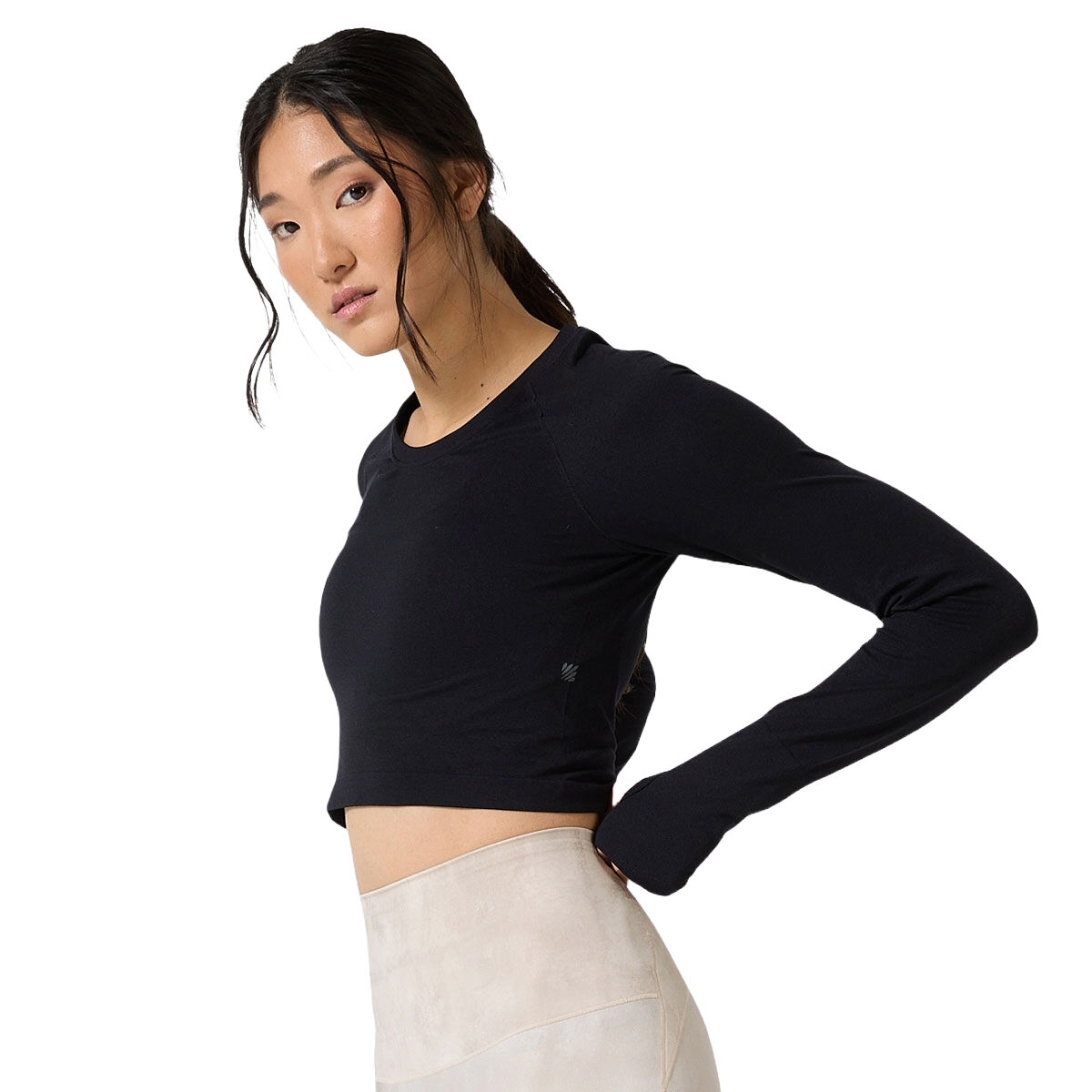 Ell/Voo Womens Yumi Seamfree Cropped Long Sleeve Tee - Black slider