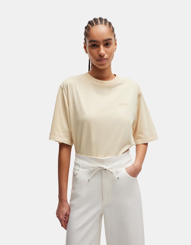 Embroidered Logo Cotton T-Shirt - 283 Open Beige