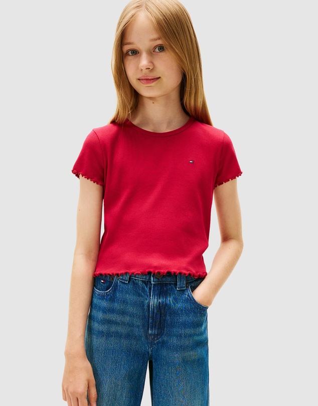 Essential Rib Top SS - Kids - Ruby Rhubarb