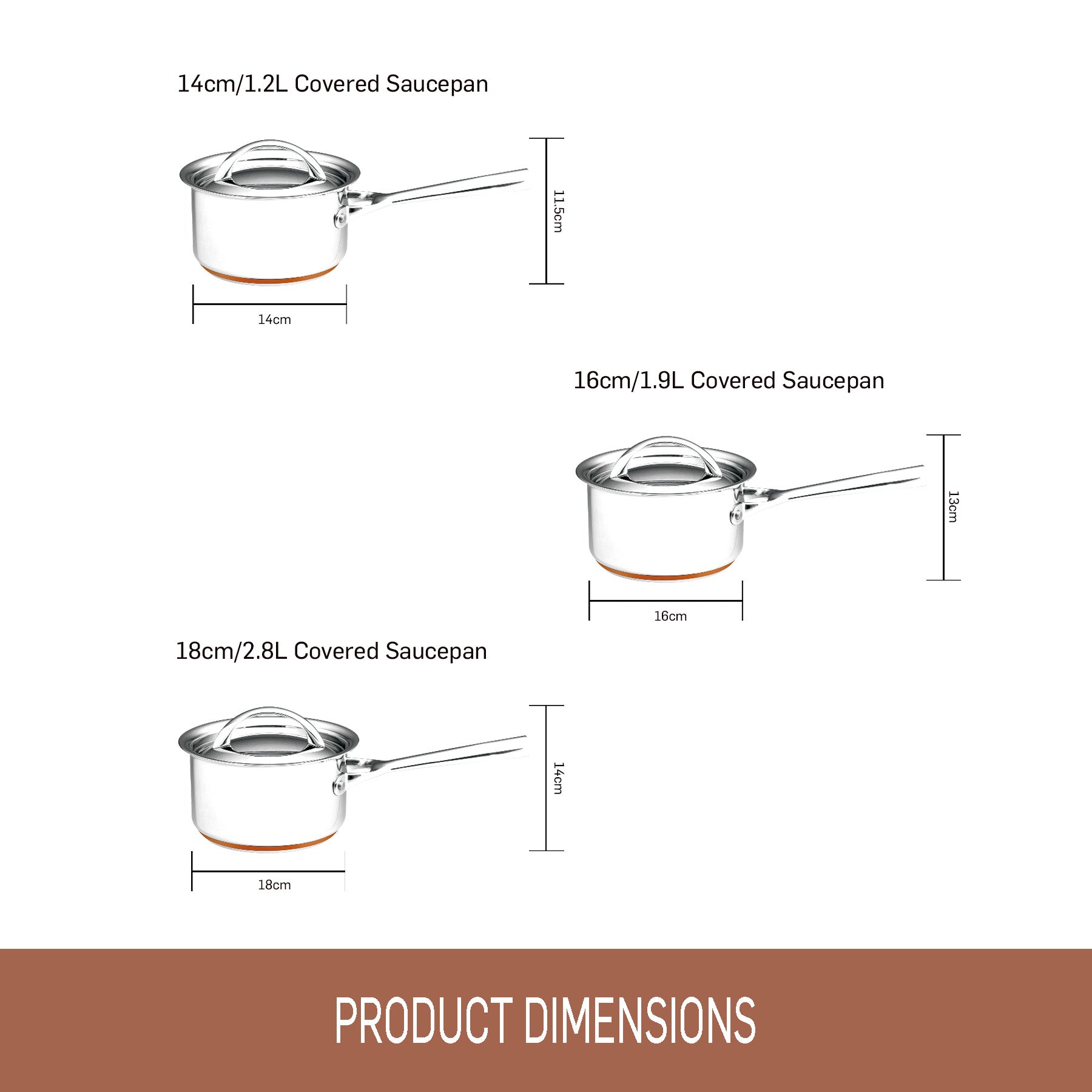 Essteele Per Vita Copper Base Stainless Steel Induction 3 Piece Covered Saucepan Set slider