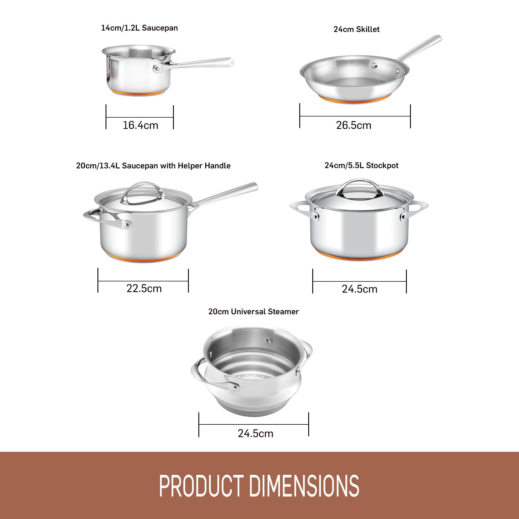 Essteele Per Vita Copper Base Stainless Steel Induction 5 Piece Cookware Set slider