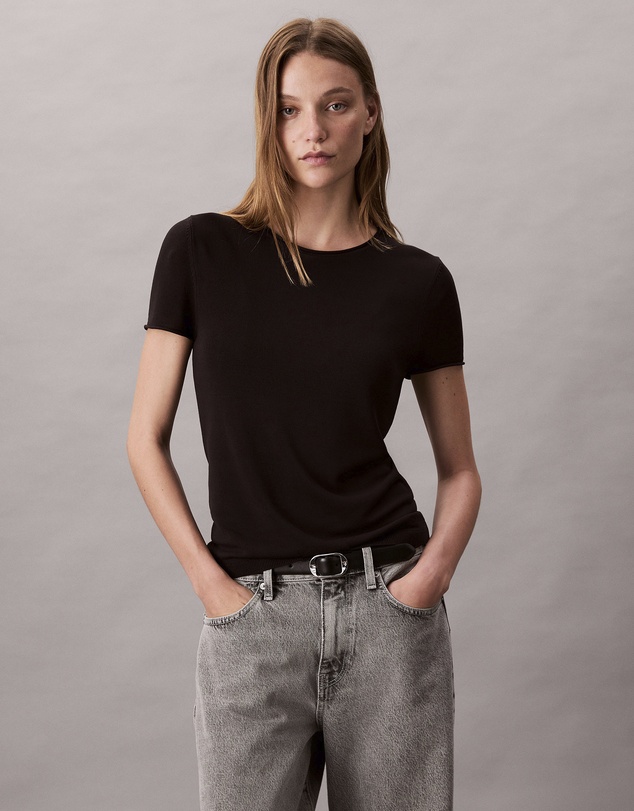 Fine Rib Slim T-Shirt - Black