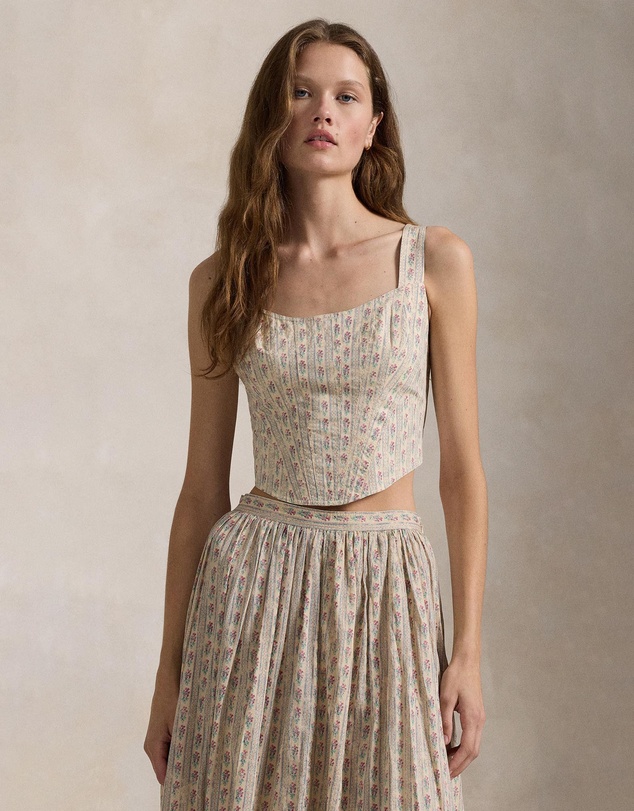 Floral Cotton Corset Top - Vintage Rose