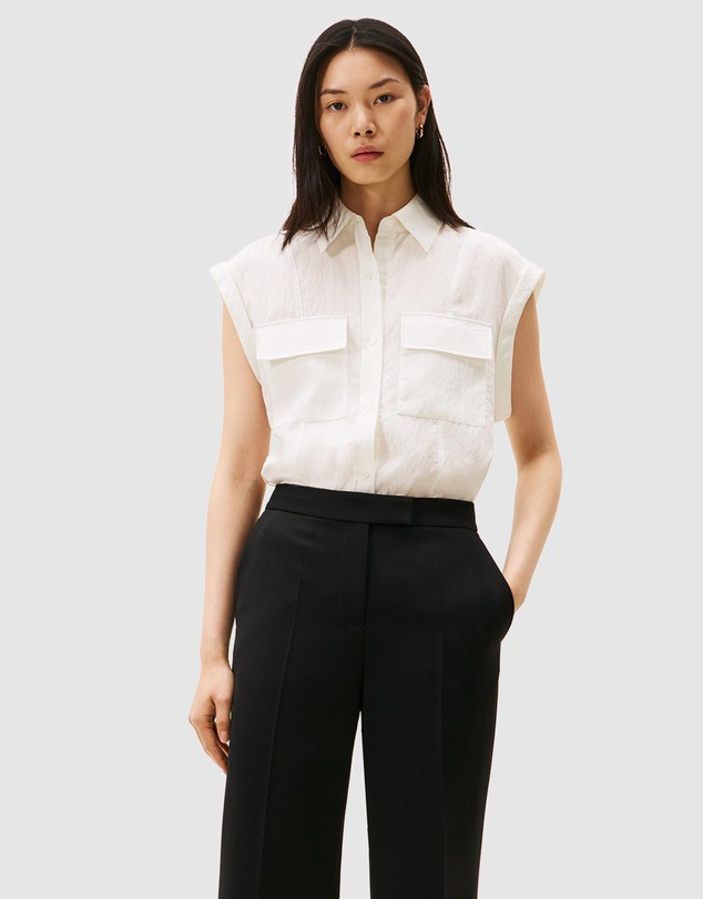 Fluid Utility Relaxed Short Sleeve Shirt - Ivory Silk