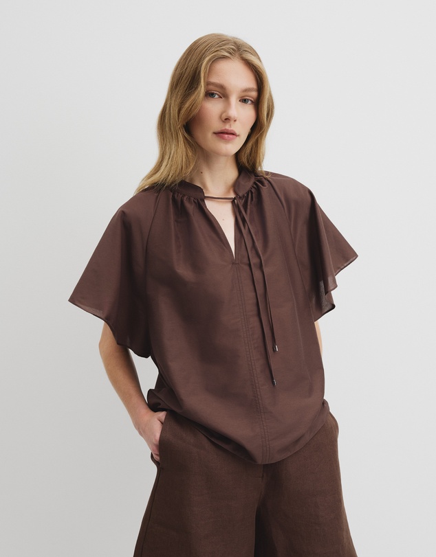 Flutter Sleeve Blouse - Cocoa