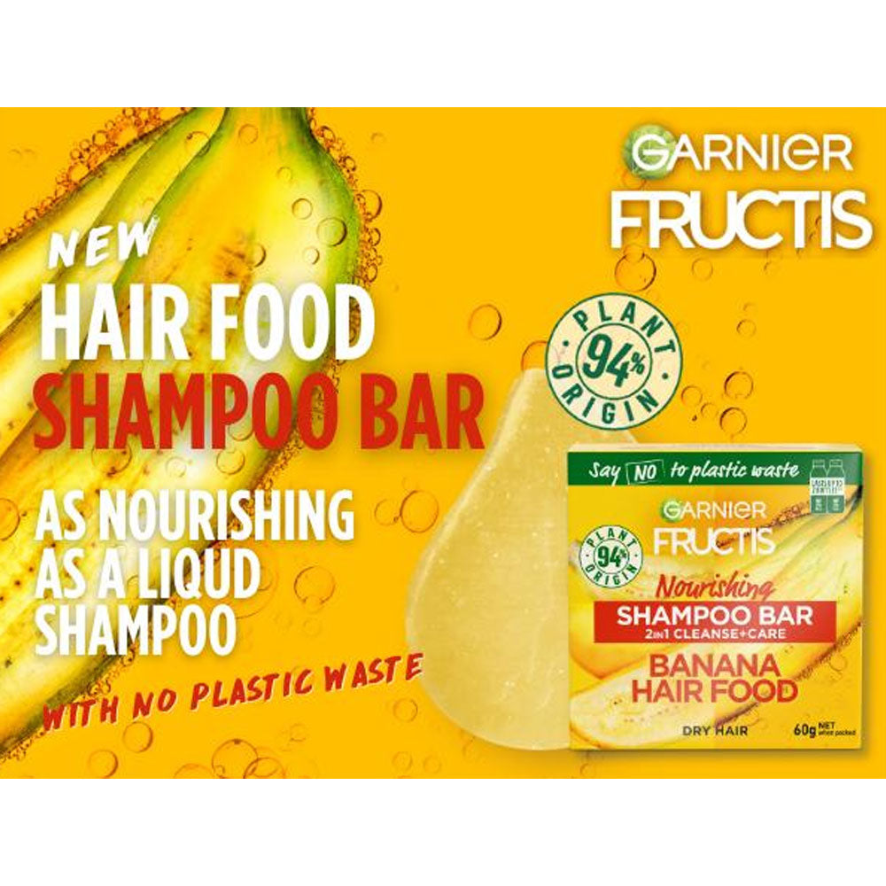 Garnier Fructis Shampoo Bar Nourishing 2-In-1 Dry Hair Banana Hair Food 60g slider