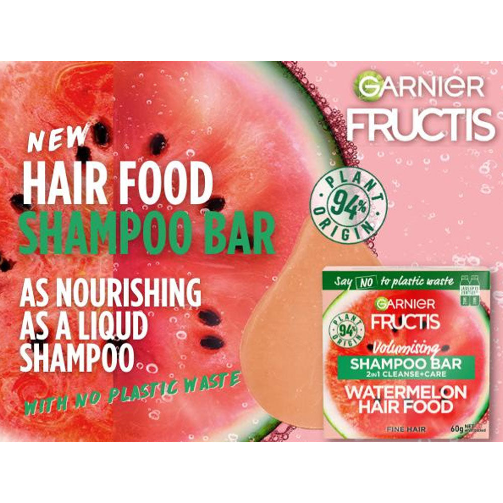 Garnier Fructis Shampoo Bar Volumising 2-In-1 Cleanse Care Watermelon Hair Food 60g slider