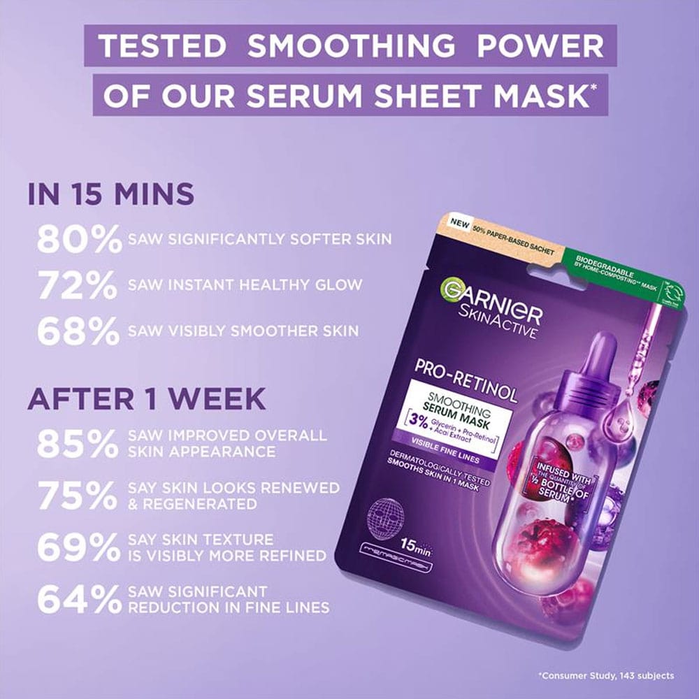 Garnier Skin Active Mask Smoothing Serum Pro Retinol Vegan Formula 22g slider