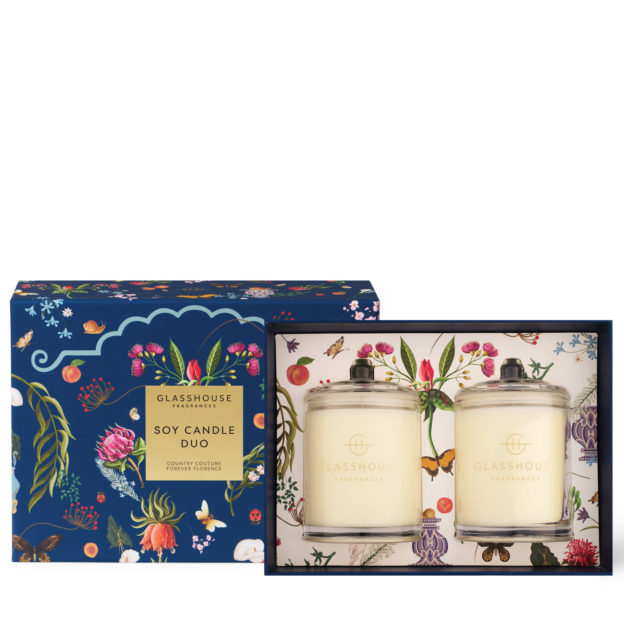 Glasshouse Fragrances COUNTRY COUTURE & FOREVER FLORENCE Candle Duo 2x200g slider