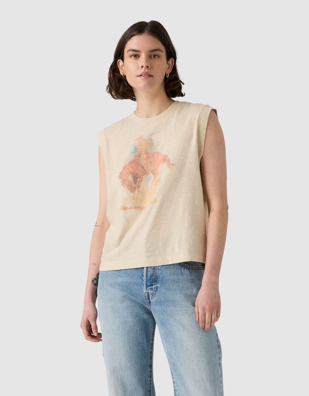 Graphic Boxy Tank - Cowboy Oatmeal Heather