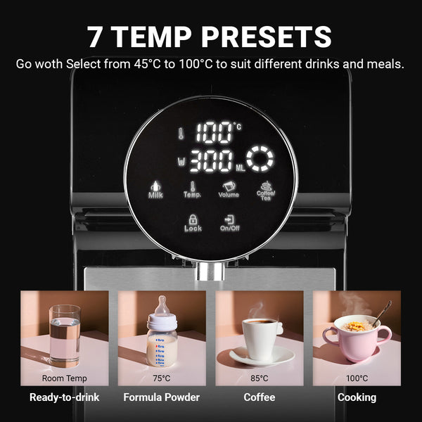 Kleva New Instant Hot Water Dispenser Deluxe with 7 Temp Presets Plus Water Filter slider