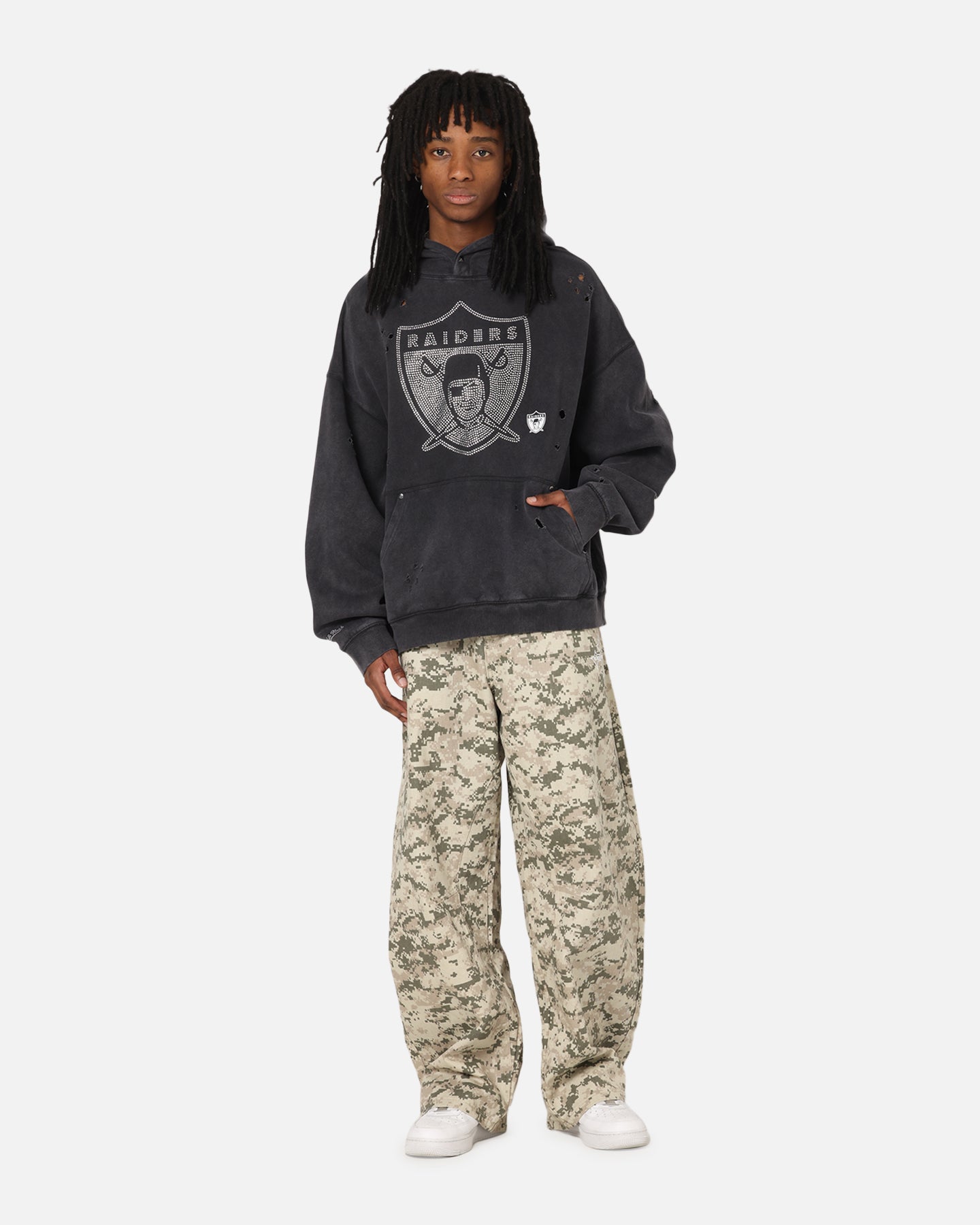 Las Vegas Raiders Distressed Rhinestone Logo Hoodie slider