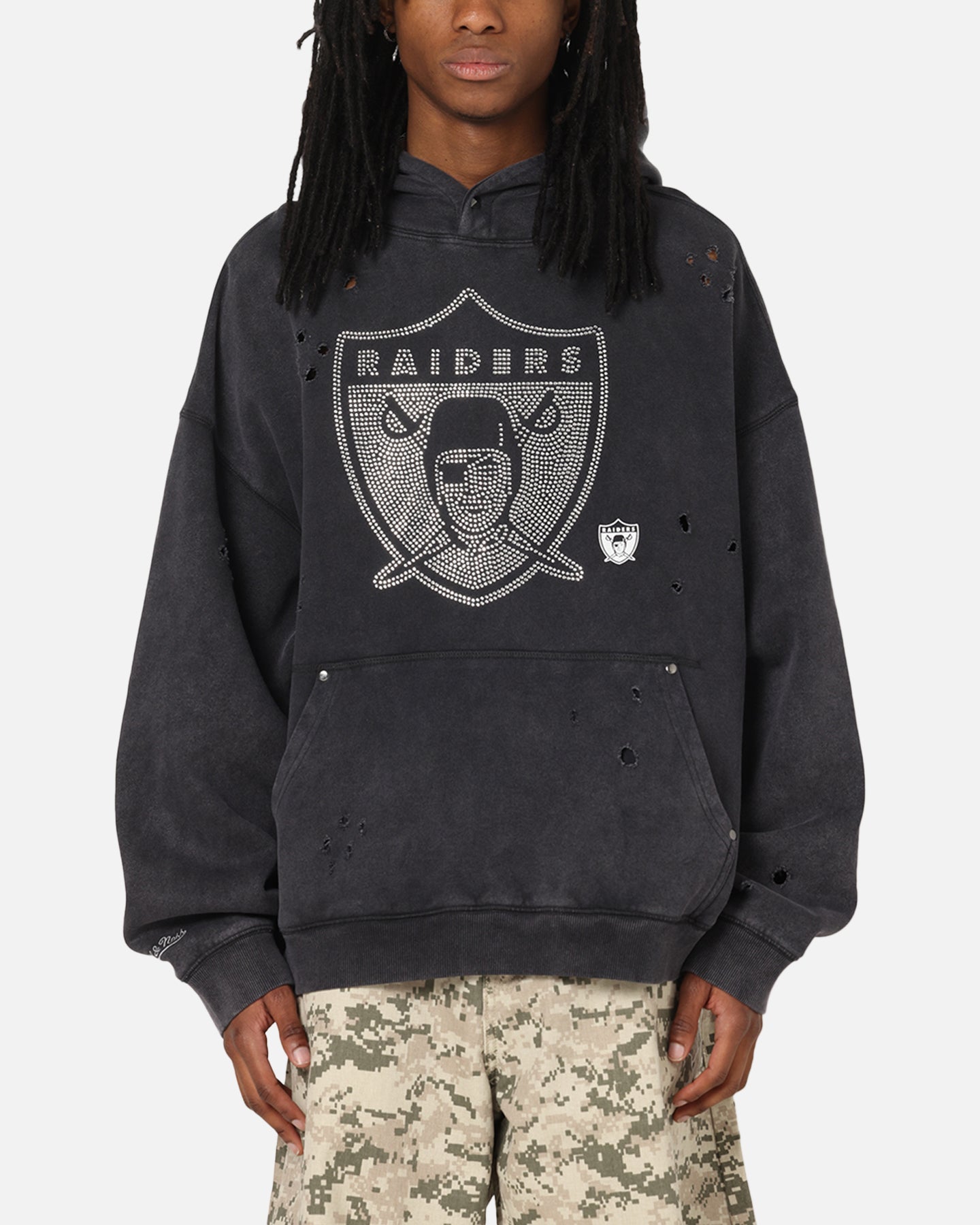 Las Vegas Raiders Distressed Rhinestone Logo Hoodie