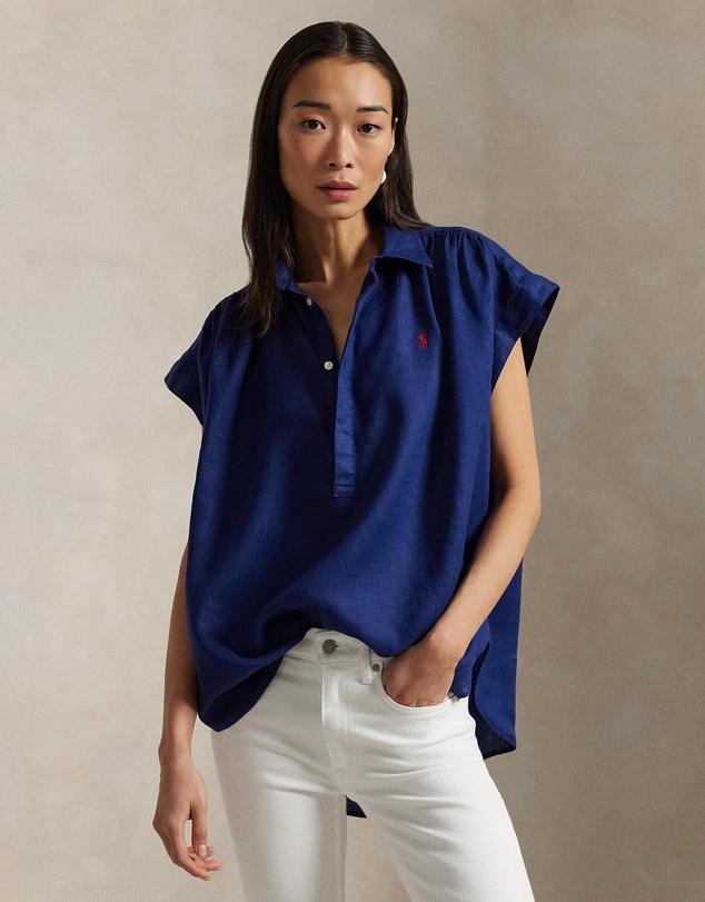 Linen Popover Shirt - ICONIC EXCLUSIVE - Midnight Royal