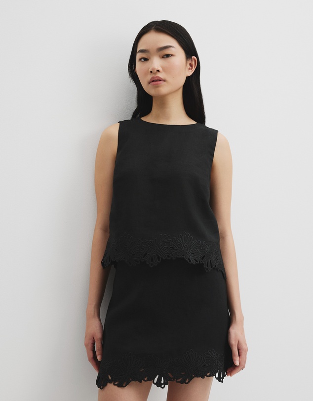 Linen Scalloped Top - Black