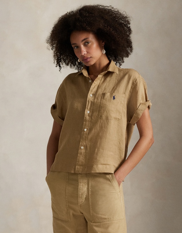 Linen Short-Sleeve Shirt - ICONIC EXCLUSIVE - Camel