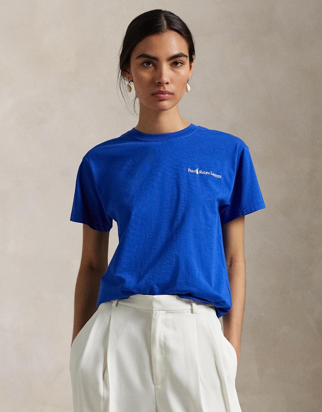 Logo Cotton Jersey Crewneck Tee - ICONIC EXCLUSIVE - Blue Saturn