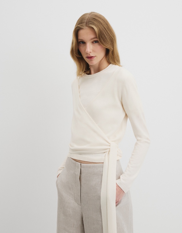 Long Sleeve Wrap Knit - Antique White