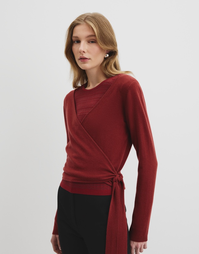 Long Sleeve Wrap Knit - Brick