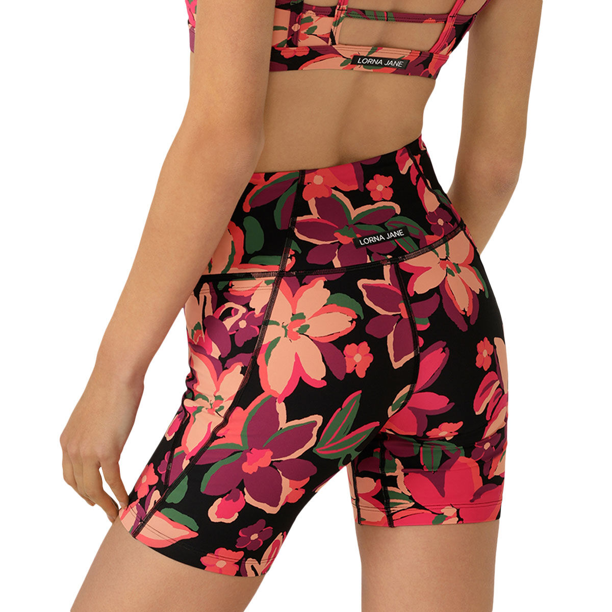 Lorna Jane Womens Floral Escape Hi-Fold Bike Shorts Print XS - Print slider