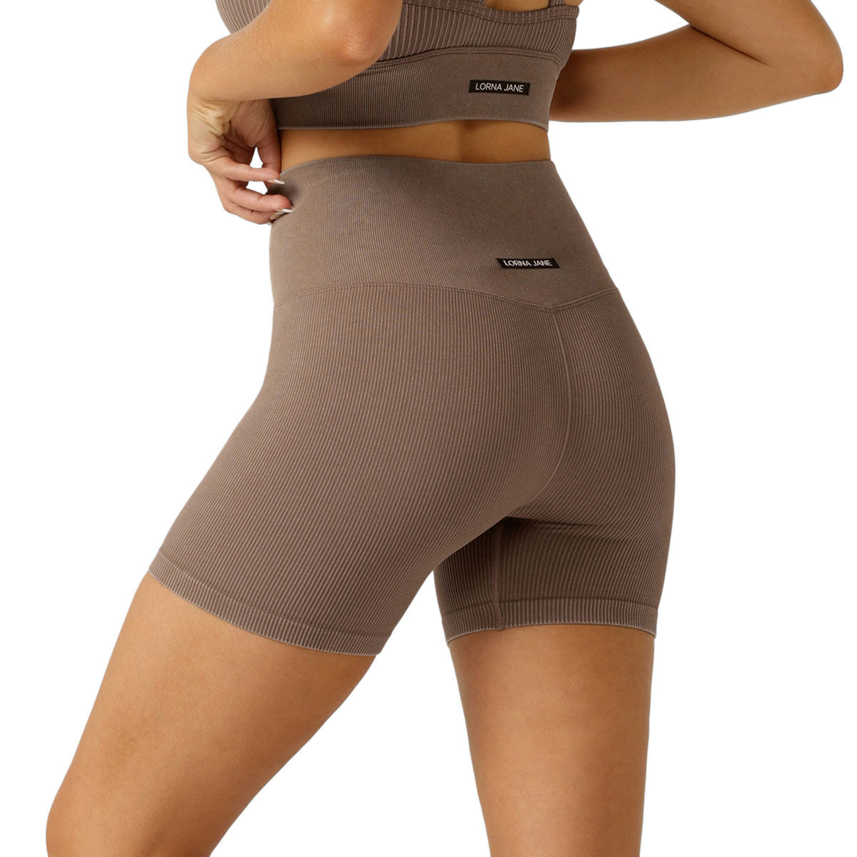 Lorna Jane Womens It Girl Wide Rib Seamless 12cm Bike Shorts - Bone slider