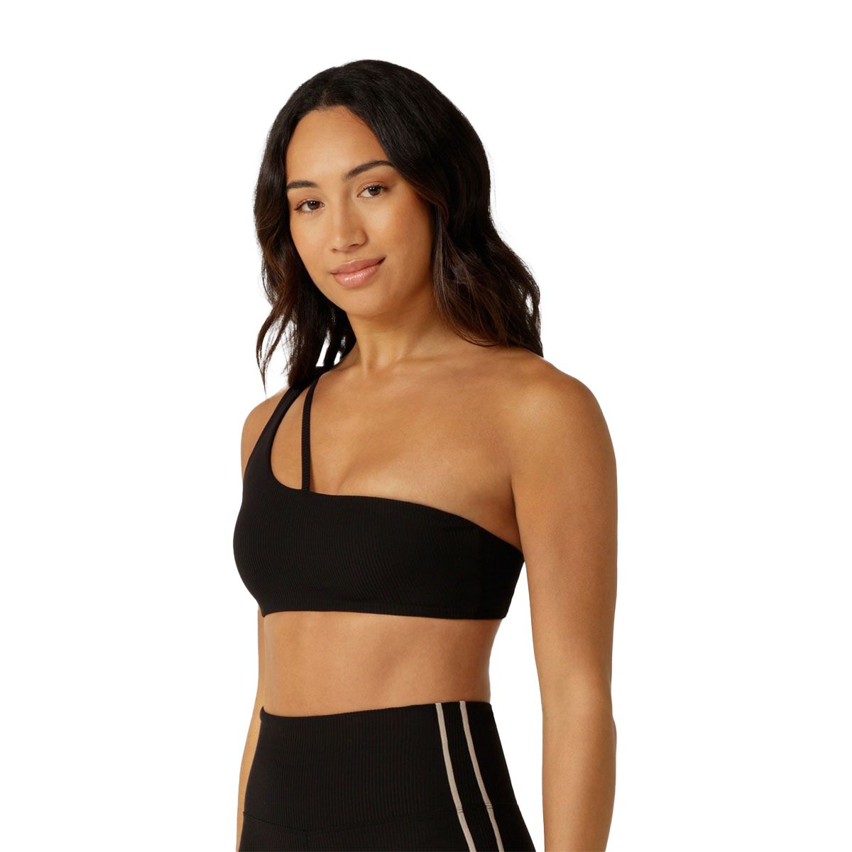 Lorna Jane Womens Second Nature Luxe Rib Asymetric Sports Bra - Black slider