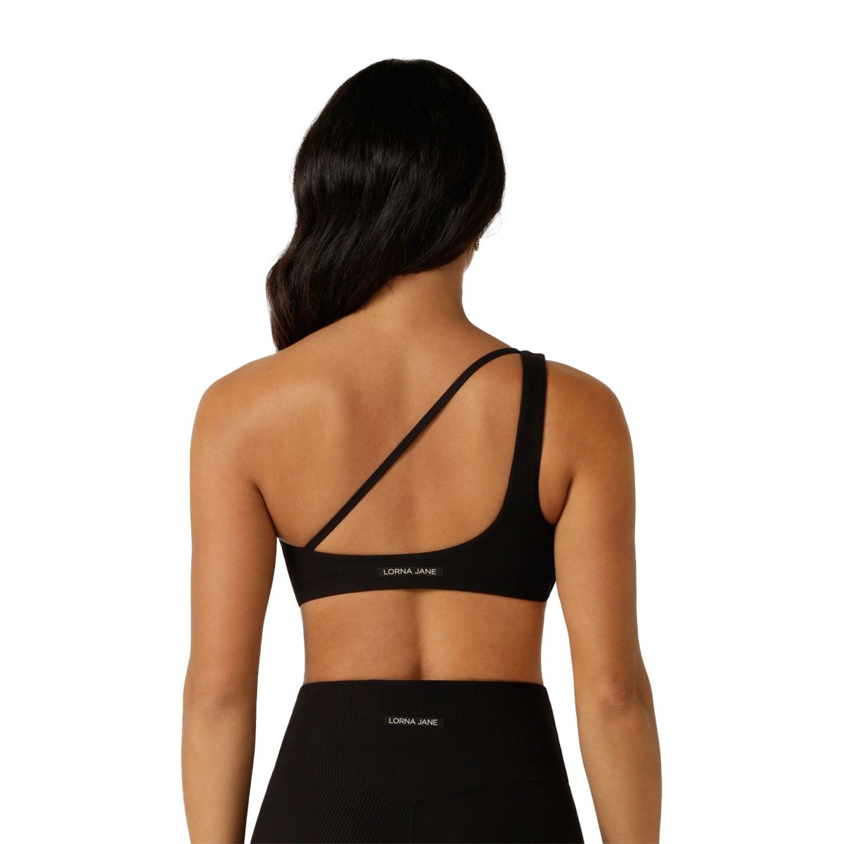 Lorna Jane Womens Second Nature Luxe Rib Asymetric Sports Bra - Black slider