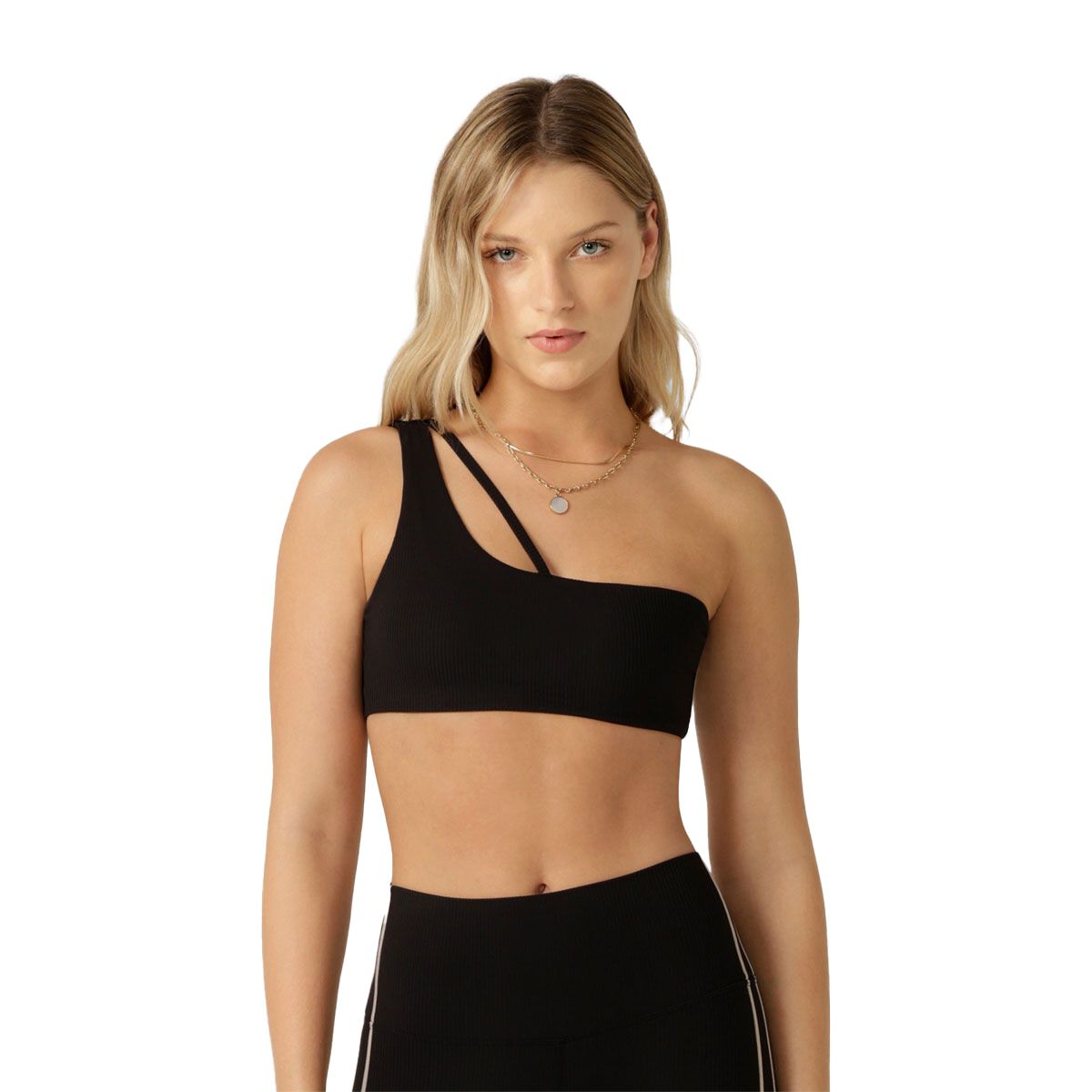 Lorna Jane Womens Second Nature Luxe Rib Asymetric Sports Bra - Black slider