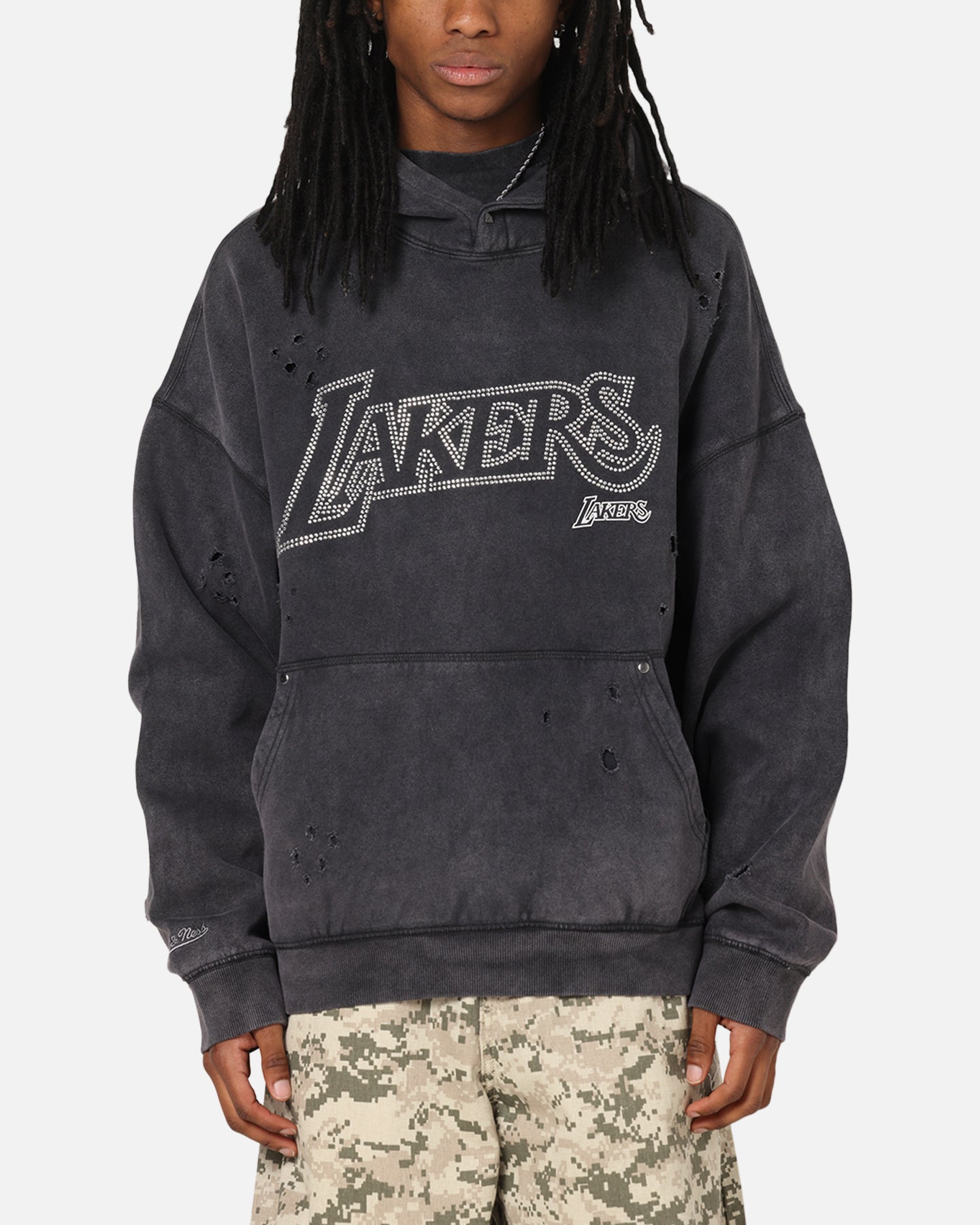 Los Angeles Lakers Distressed Rhinestone Logo Hoodie