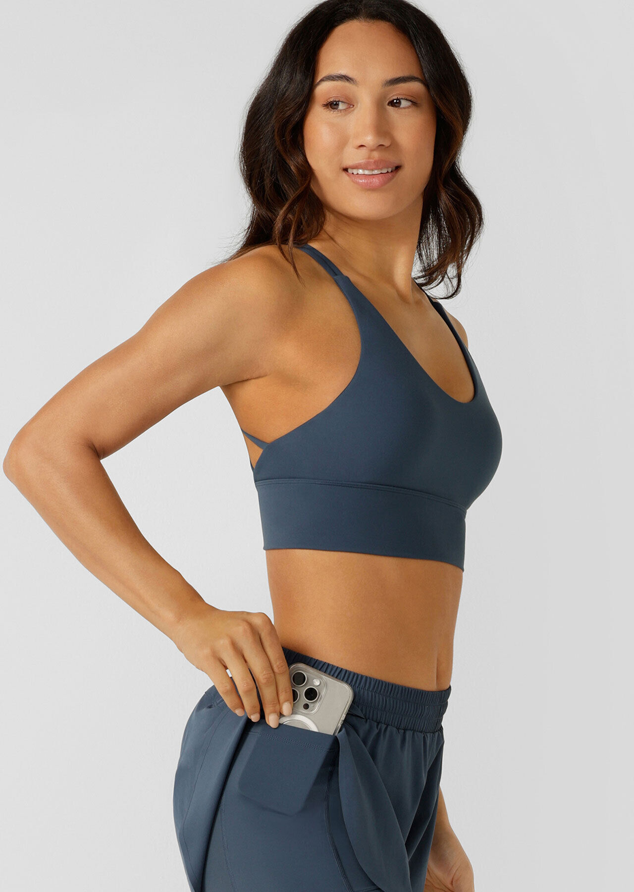 Lotus Longline Sports Bra - Pale Indigo slider