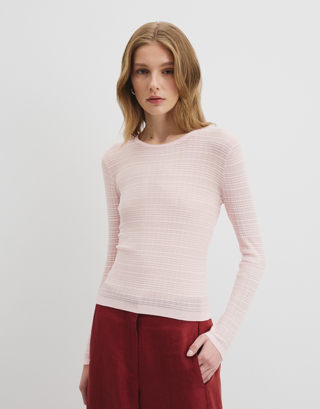 Mesh Long Sleeve Knit Top - Ballet Pink