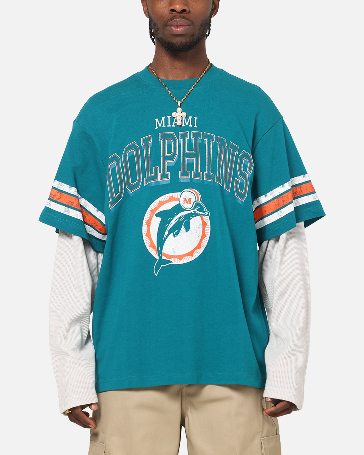 Miami Dolphins Waffle Mock Layer Long Sleeve T-Shirt