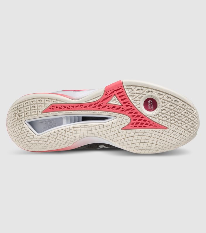 Mizuno Wave Stealth Neo Netball (D Wide) Womens Netball Shoes - BLACK OYSTER SUN KISSED CORAL PASTEL LILAC slider