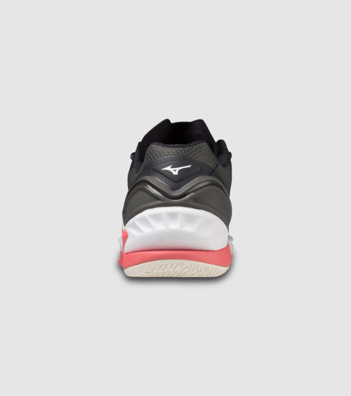 Mizuno Wave Stealth Neo Netball (D Wide) Womens Netball Shoes - BLACK OYSTER SUN KISSED CORAL PASTEL LILAC slider