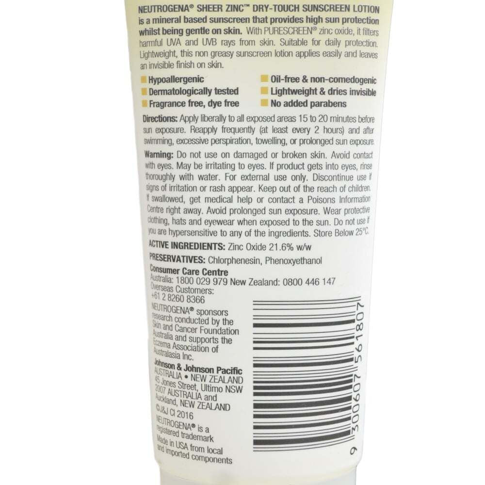 Neutrogena Sheer Zinc Dry Touch Sunscreen Lotion SPF50 88ml - Clearance slider