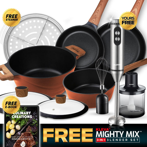 NEW Red Earth™ Premium Cookware 7pc Set + Mighty Mix™ 3-in-1 Blender Set + FREE E-BOOK slider