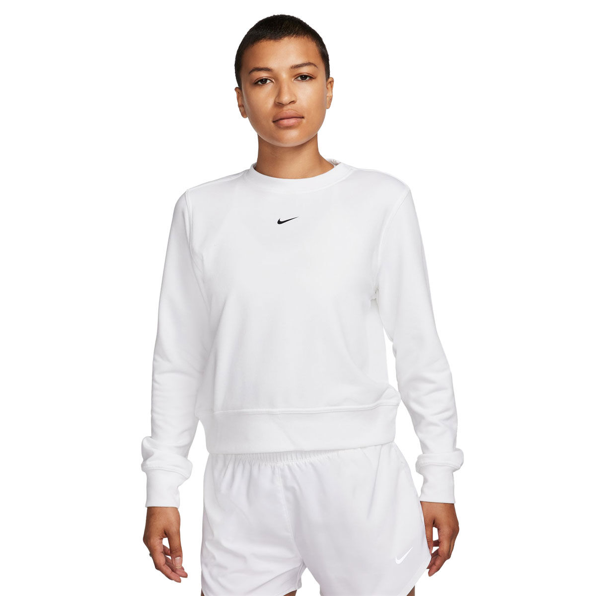 Nike One Womens Dri-FIT French Terry Crew Sweatshirt - White slider