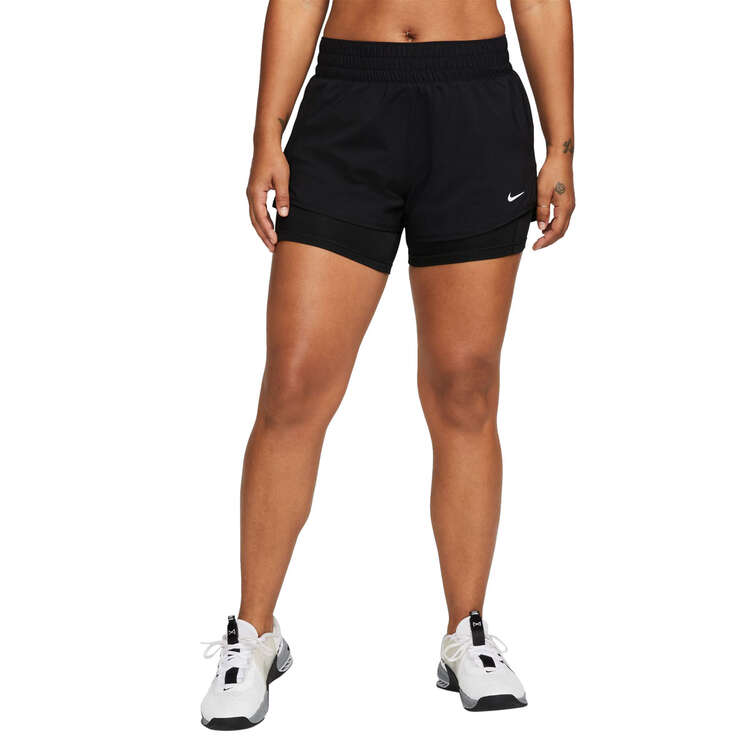 Nike One Womens Mid Rise 3 Inch 2 in 1 Shorts - Black/Silver slider