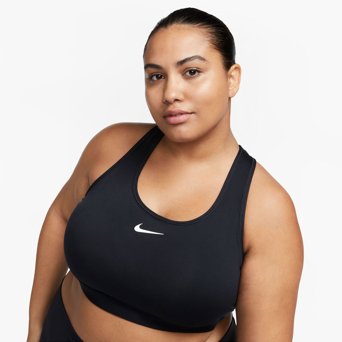 Nike Plus Womens Swoosh Dri-FIT Medium Support Padded Sports Bra - Black/White slider