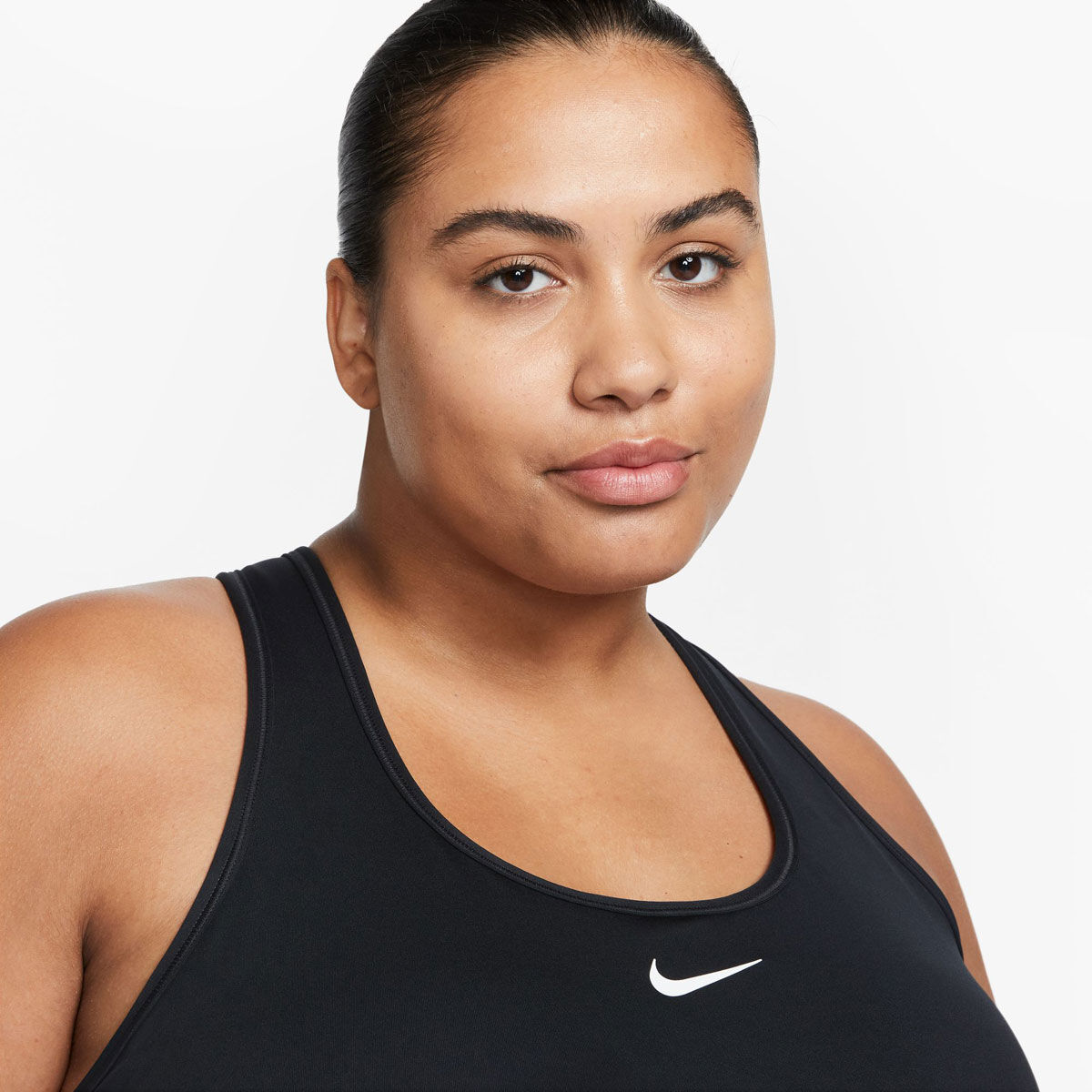 Nike Plus Womens Swoosh Dri-FIT Medium Support Padded Sports Bra - Black/White slider