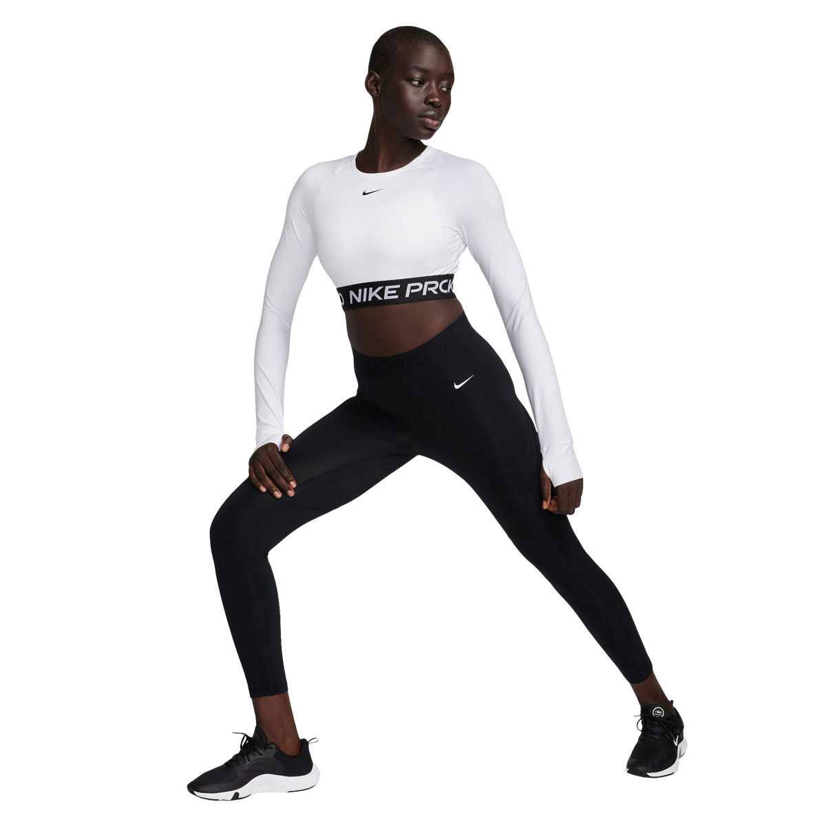 Nike Pro Womens 365 Dri-FIT Cropped Long Sleeve Top - White/Black slider