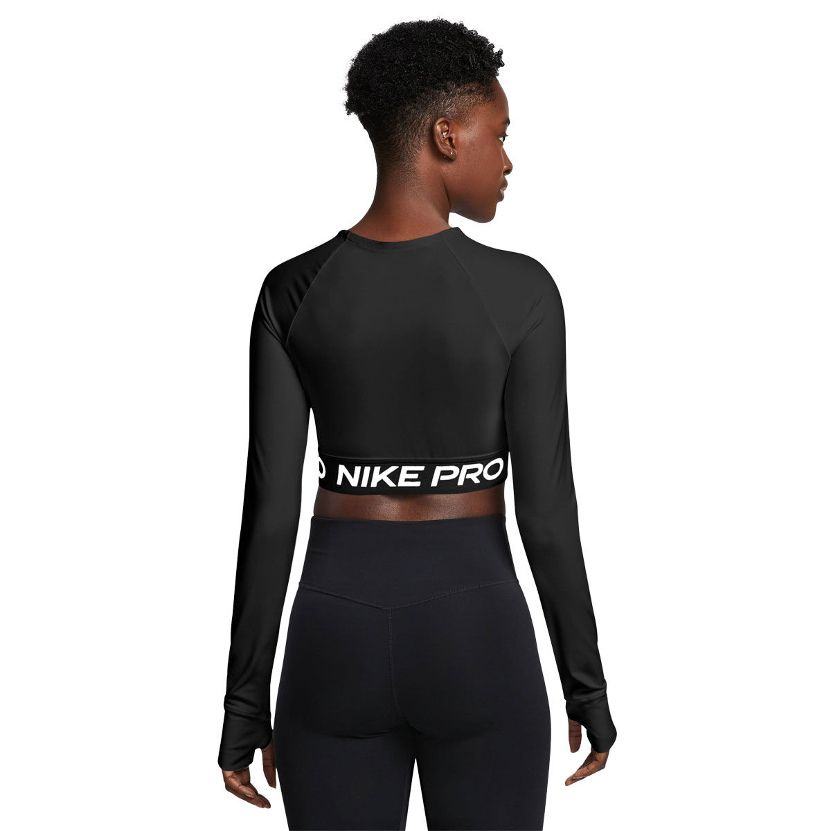 Nike Pro Womens Dri-FIT 365 Crop Long Sleeve Top - Black slider