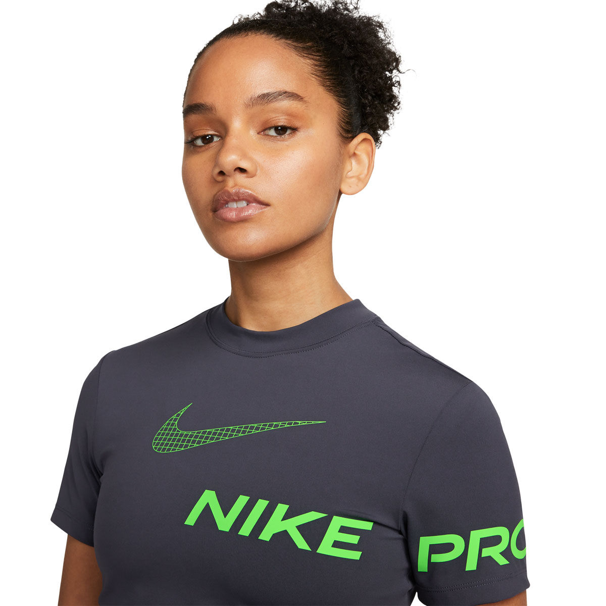 Nike Pro Womens Dri-FIT Graphic Crop Training Tee Black L - Black slider