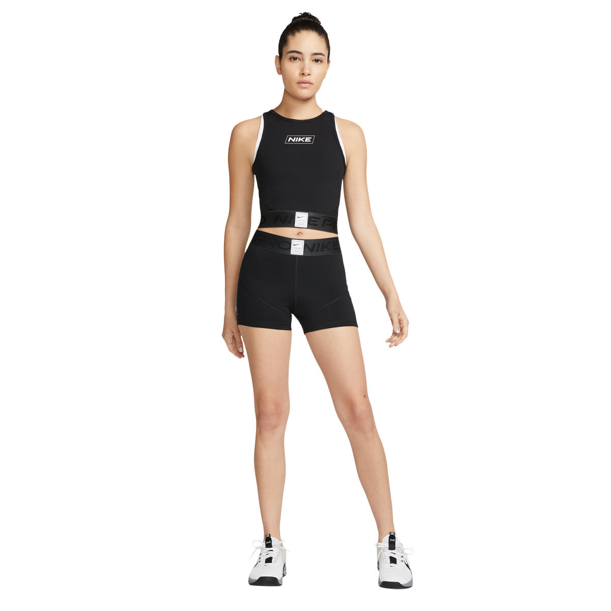 Nike Pro Womens Dri-FIT Graphic Cropped Training Tank - Black slider