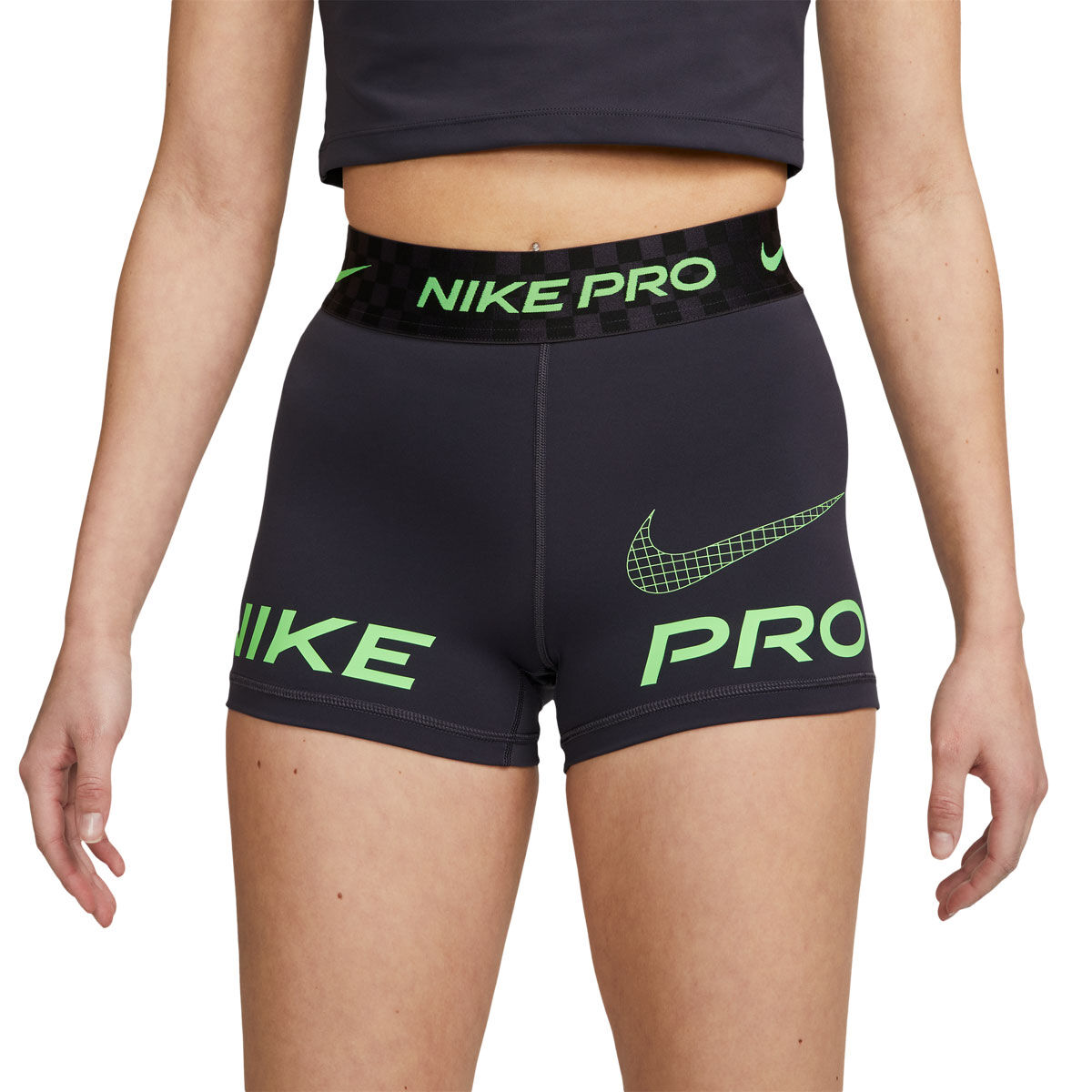 Nike Pro Womens Dri-FIT Mid Rise Graphic 3 Inch Short Tights - Black/White slider