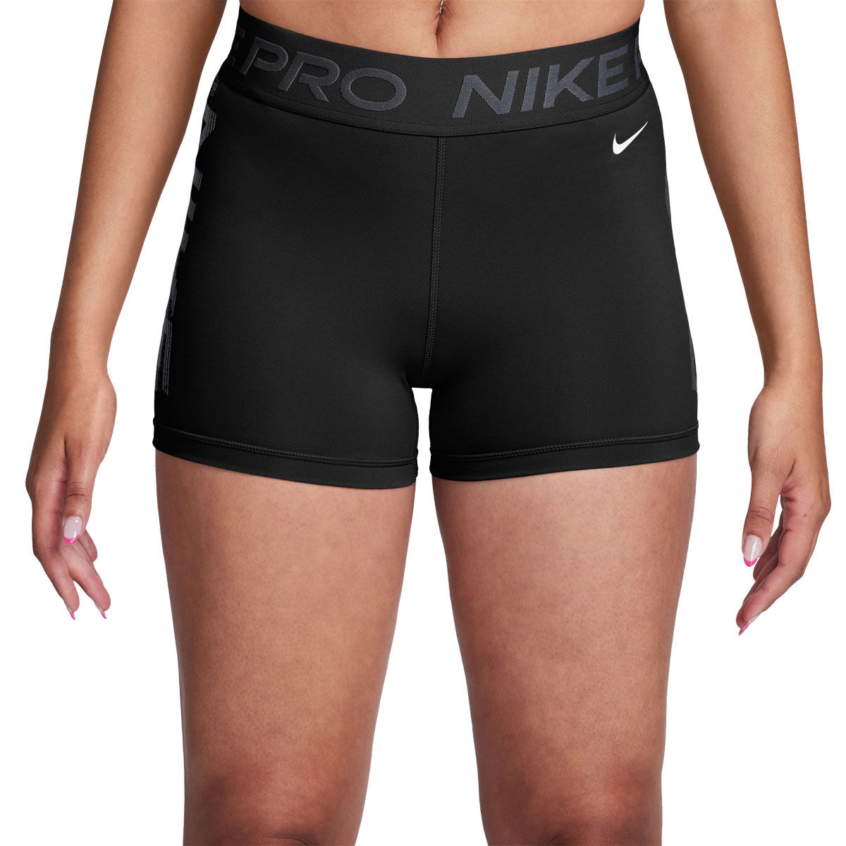 Nike Pro Womens Dri-FIT Mid Rise Graphic 3 Inch Short Tights - Black/White slider