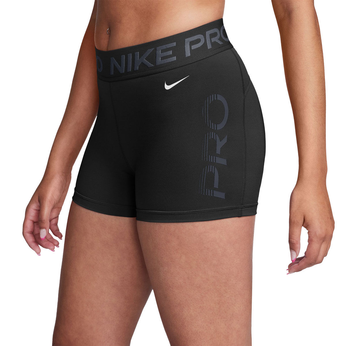 Nike Pro Womens Dri-FIT Mid Rise Graphic 3 Inch Short Tights - Black/White slider